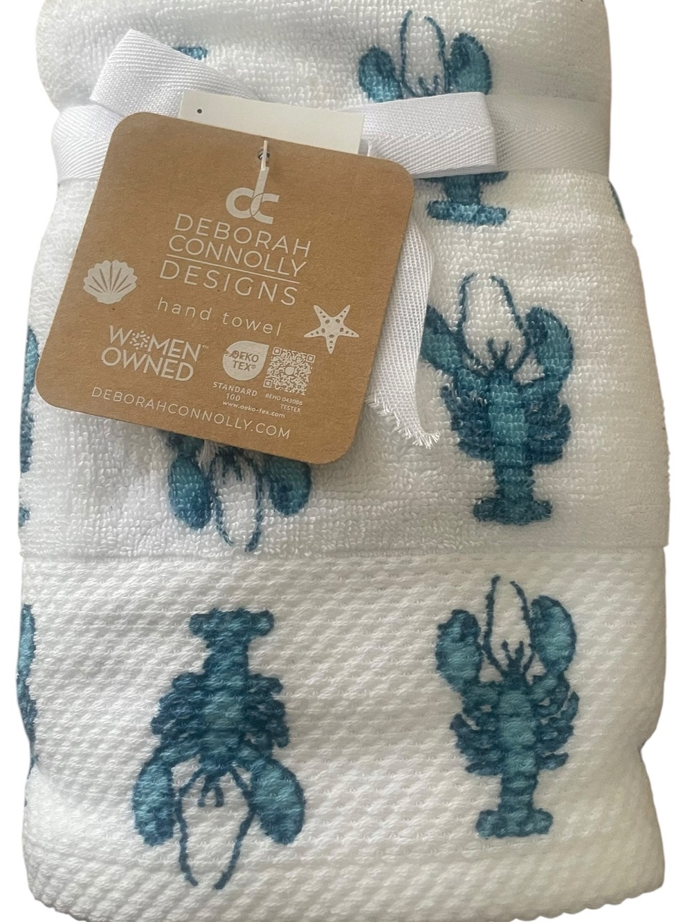 Deborah Connolly Designs Blue Lobster Hand Towel - Coastal Beach Kitchen Decor